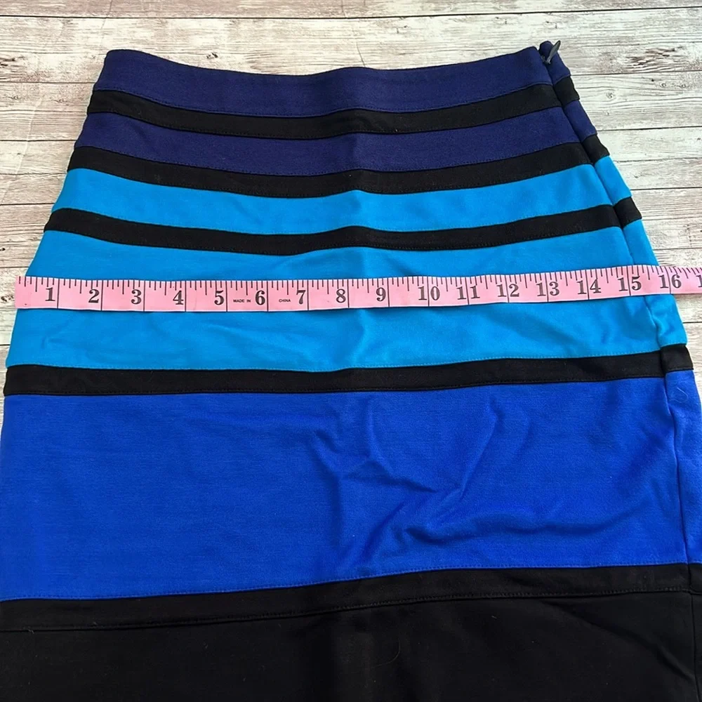 Express Multicolor Blue Striped High Waisted Knit Mini Pencil Skirt - Picture 6 of 8